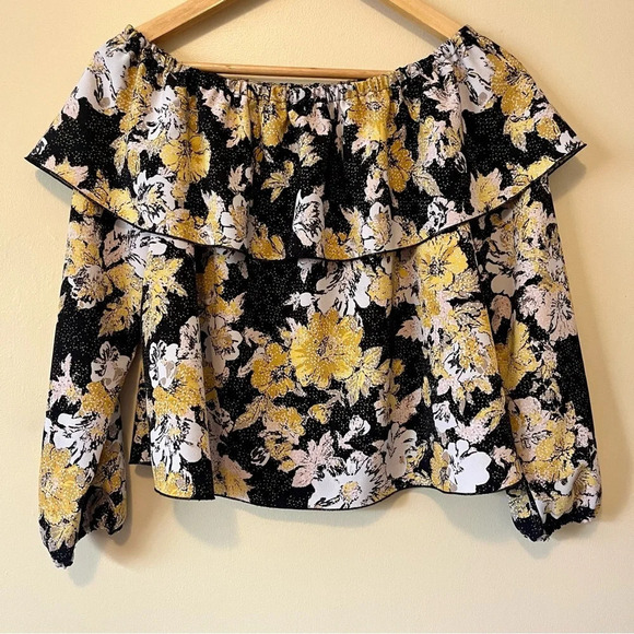 Wilfred| Aritzia| ‘Morel’ Off Shoulder Long Sleeve Top Black Yellow White Sz S - Picture 1 of 6